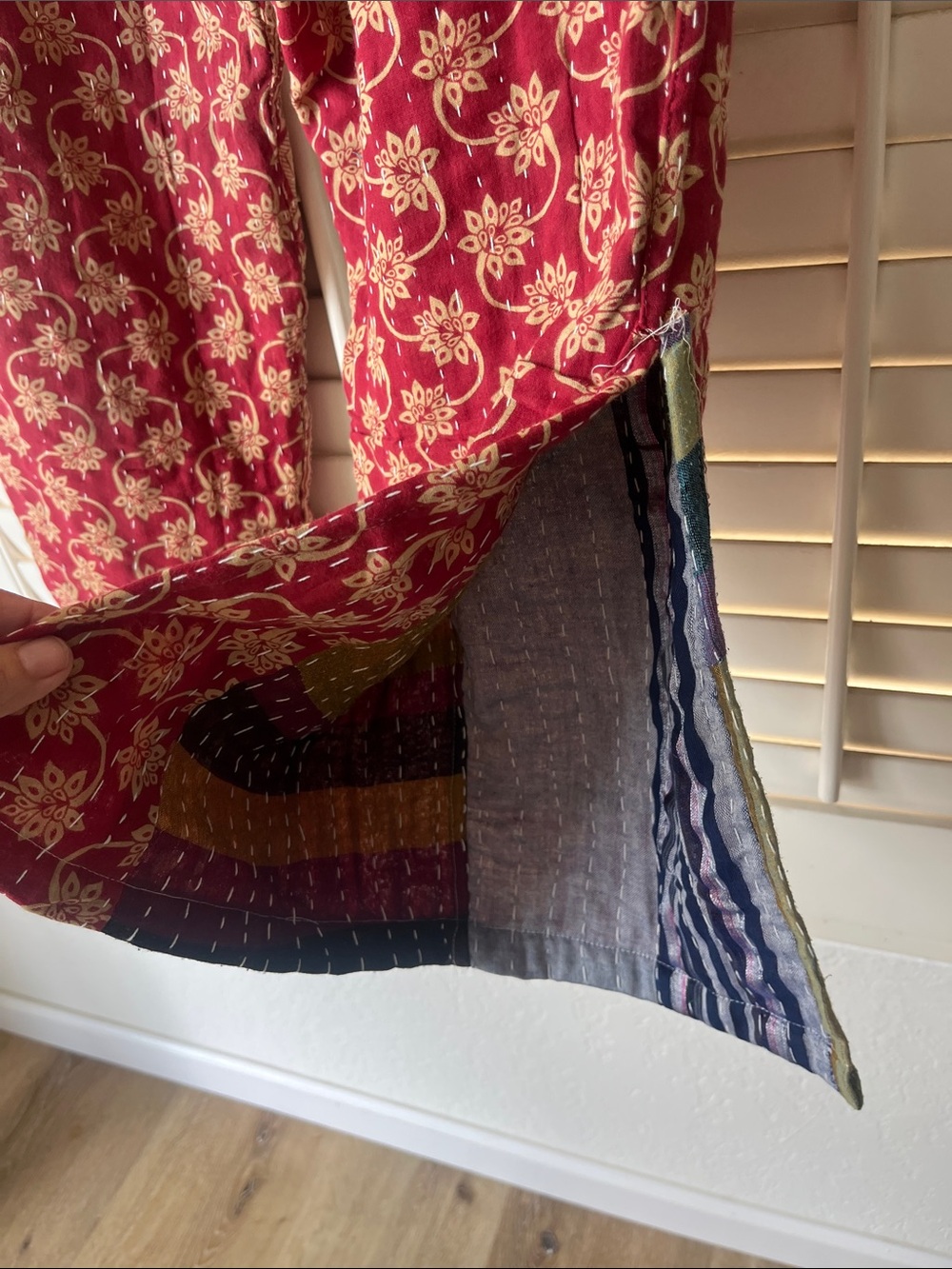✨ She’s 1Oak One-of-a-Kind Vintage Kantha Patchwork Wide-Leg Pants ✨ - Picture 9 of 12